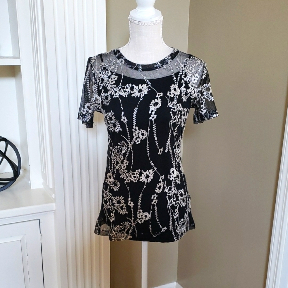 Karen Kane Embroidered Mesh Blouse